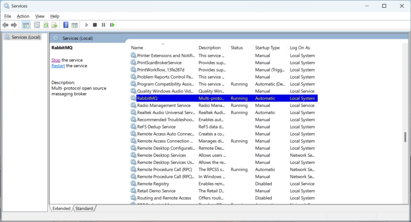 In the Windows Service list there is RabbitMQ