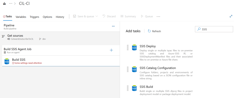 The SSIS Build is ready to be configured - Release SSIS using Azure DevOps