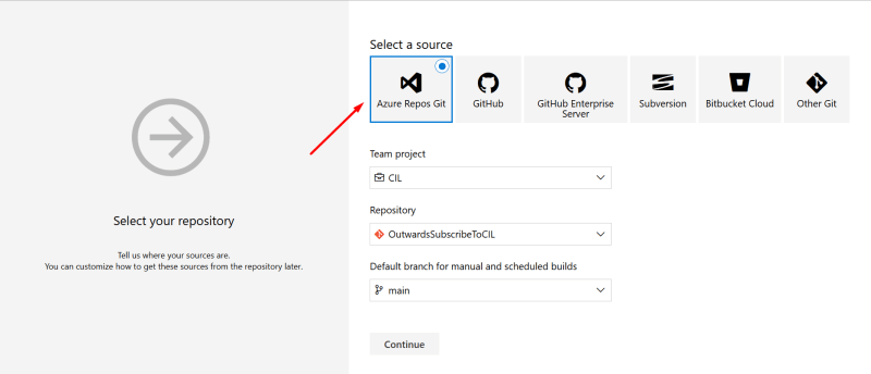 Select a source - Release SSIS using Azure DevOps