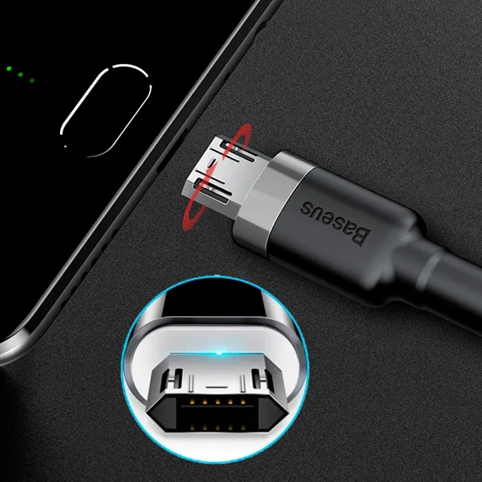 Baseus Cafule 0.5M Cable USB For Micro 2.4A Gray+Black – CAMKLF-AG1