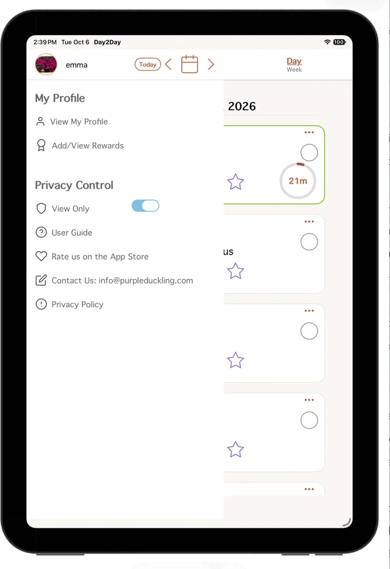 The side menu with the View Only switch turned on under Privacy Control.