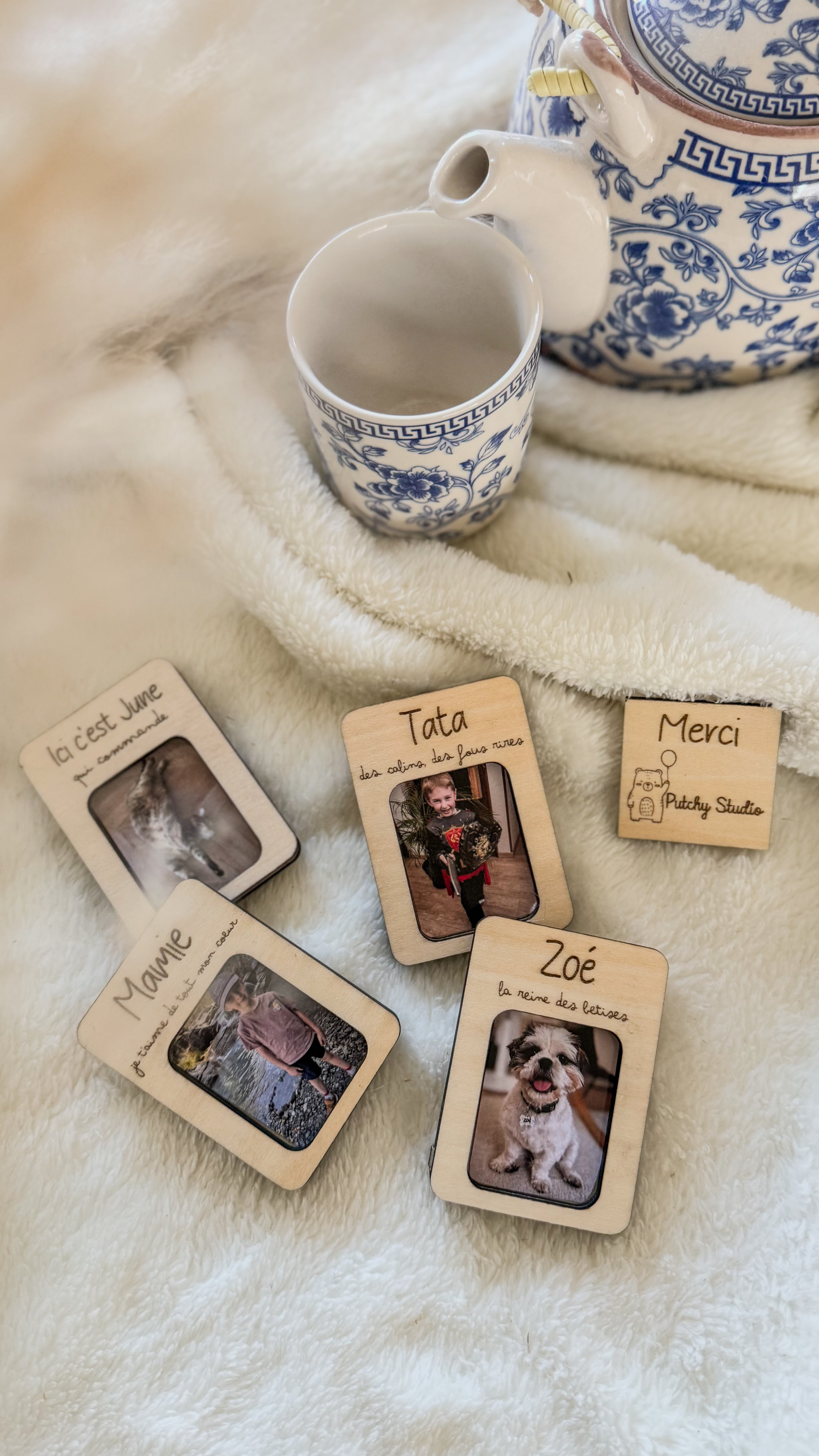 Magnets photo personnalisés en bois avec photos de famille