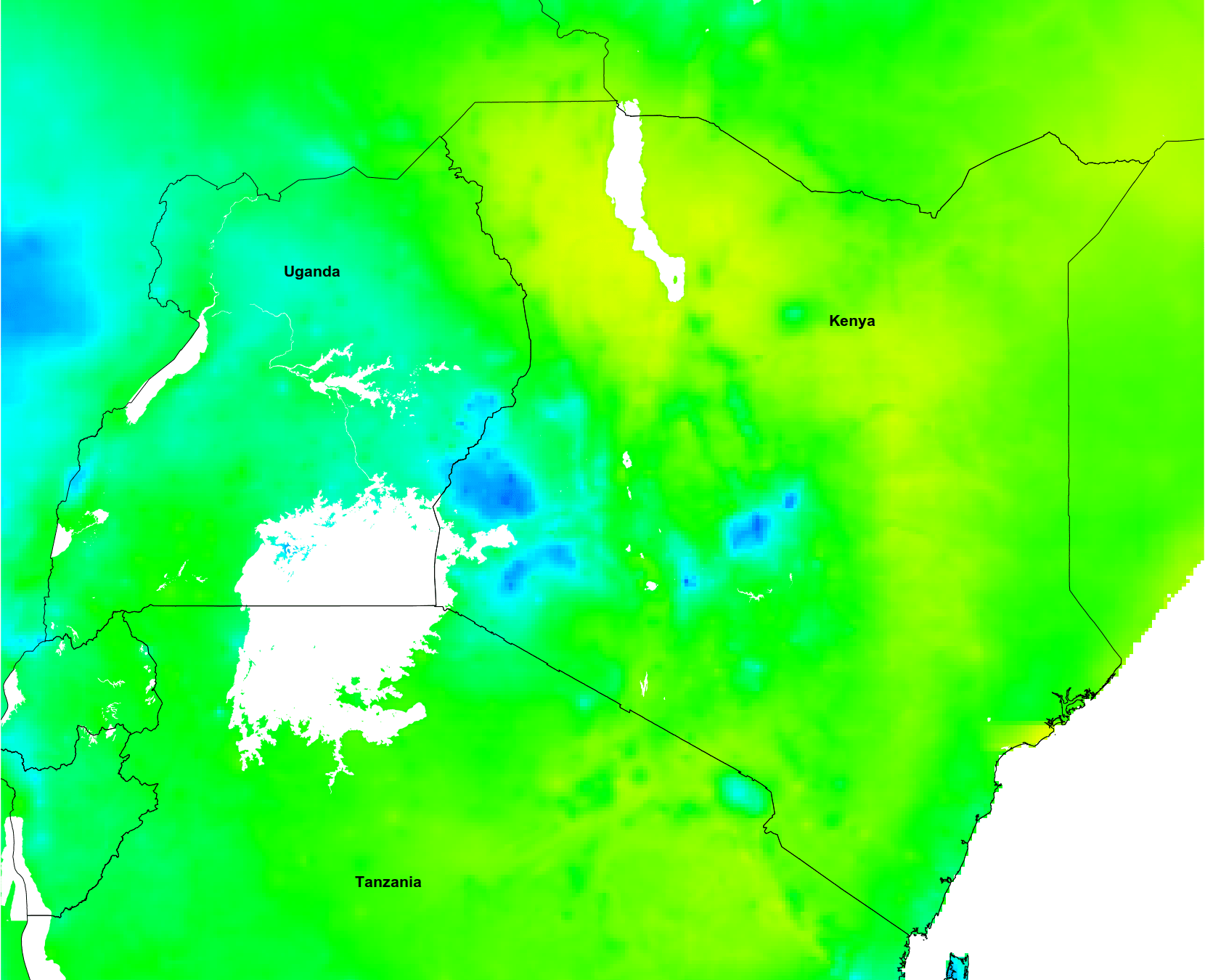 Mean annual rainfall for the period 1983-2012 from the Climate Hazards Group InfraRed Precipitation with Station data (CHIRPS) dataset