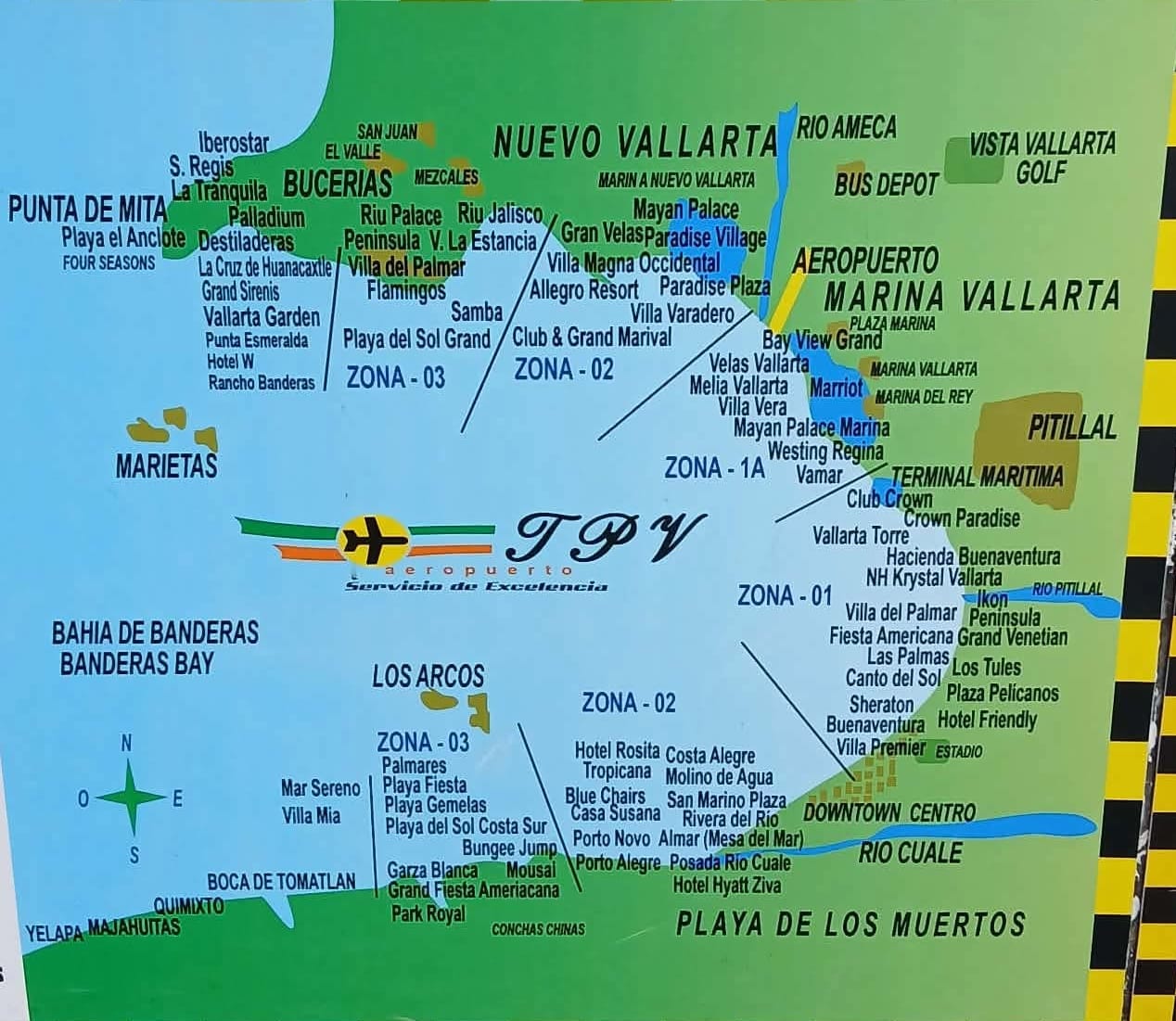 Guide For Puerto Vallarta Official Airport Taxi Zone Map.