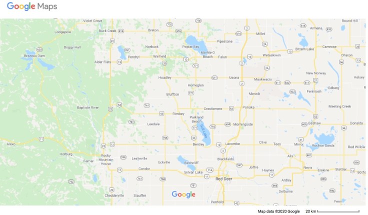 Rimbey Bluffton Winfield Buck Lake Pigeon Lake Alder Flats Breton Wetaskiwin Maskwacis Ponoka Crestomere Gull Lake Meridian Beach Parkland Beach Sandy Point Birch Bay Poulsens Pasture Bentley Lacombe Clive Red Deer Sylvan Lake Eckville Leslieville Benalto Rocky Mountain House Blackfalds Hoadley Leedale Central Alberta