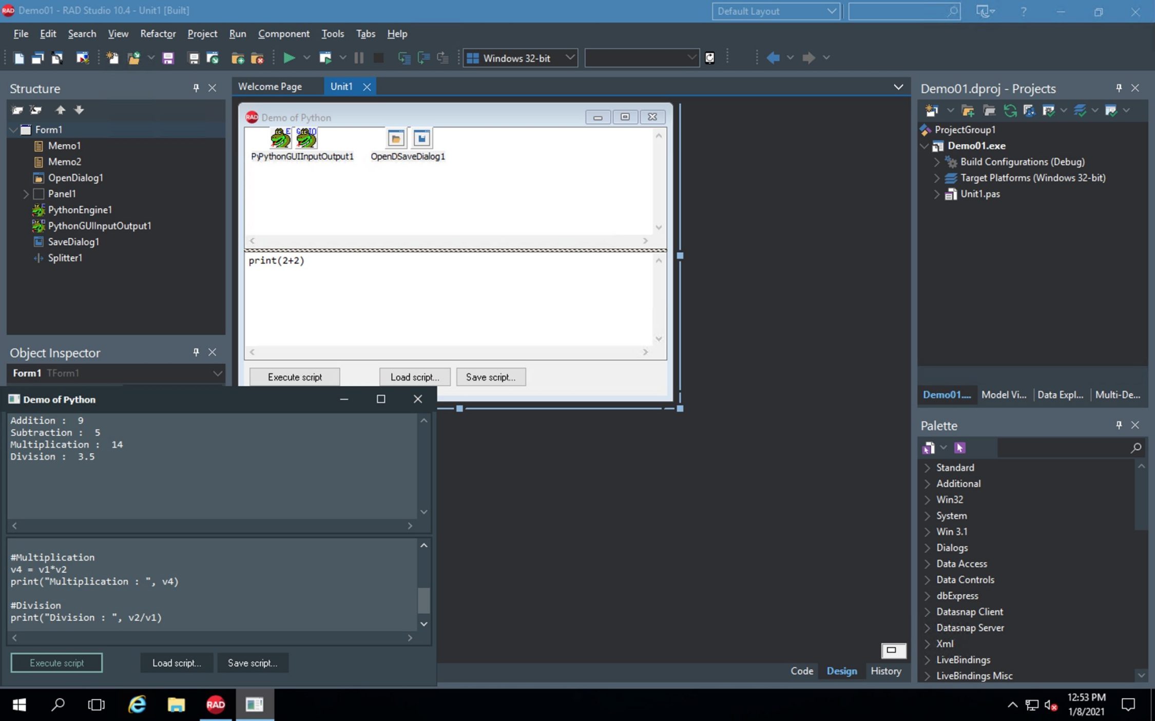 Learn How To Use Basic Operators With Python GUI In A Delphi Windows App