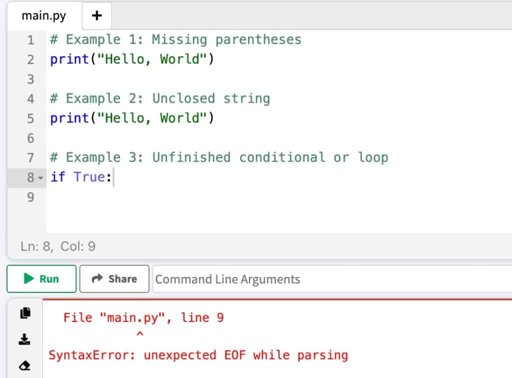 SyntaxError: Unexpected EOF While Parsing - Python Guides