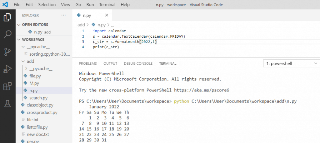 Calendar in python example Calendar in python example