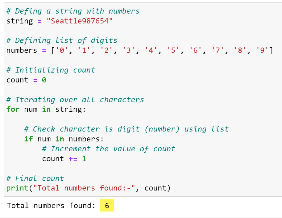 Count numbers in Python String Example