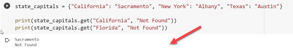 Python dictionary get method example