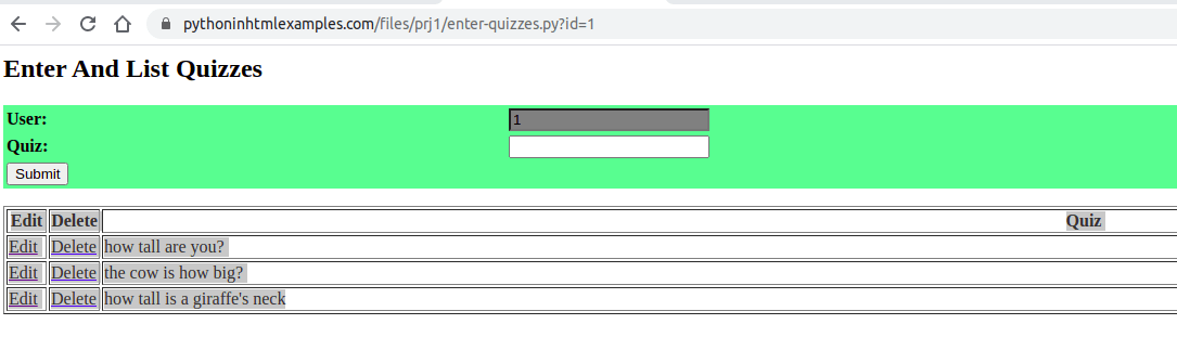 python add edit delete | Python In HTML Examples