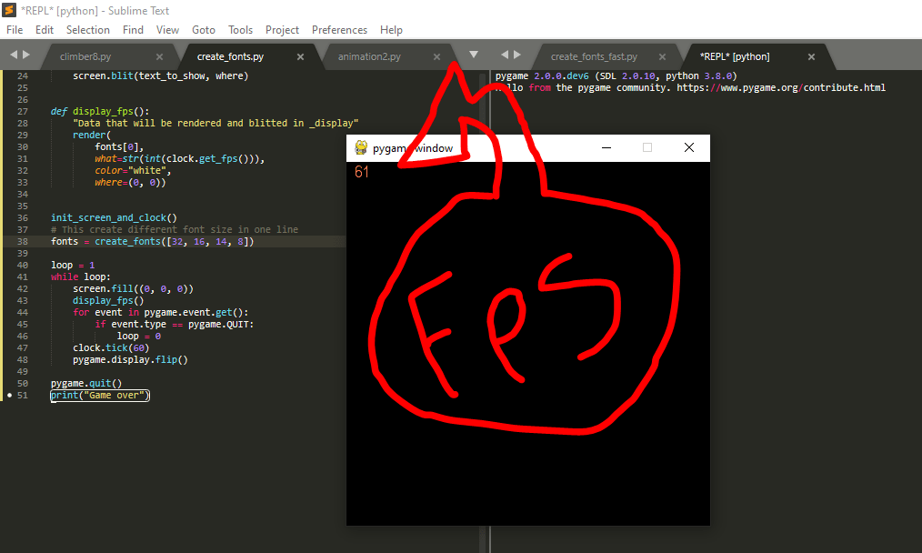 Pygame: how to display the frame rate (FPS) on the screen | python ...