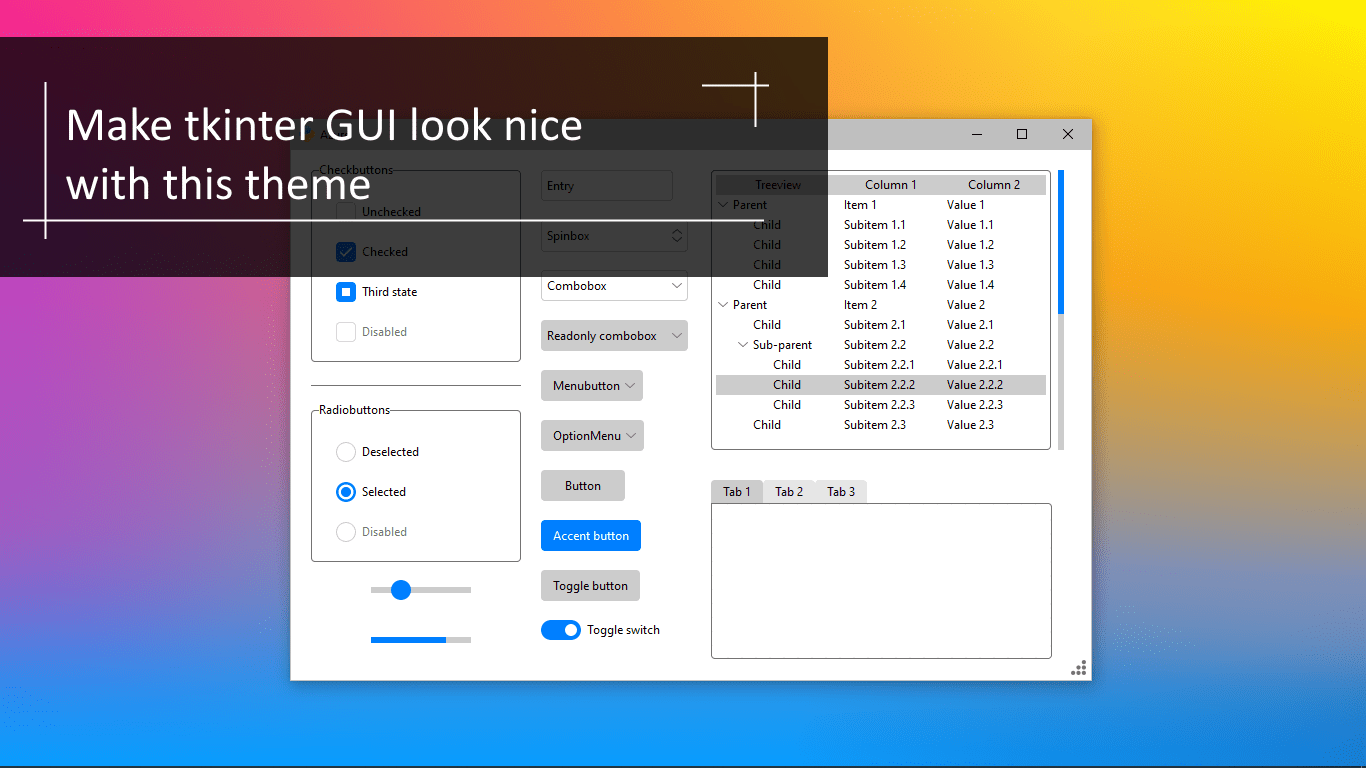 Nice GUI graphic for tkinter with ttk and azure theme from this guy | python  programming