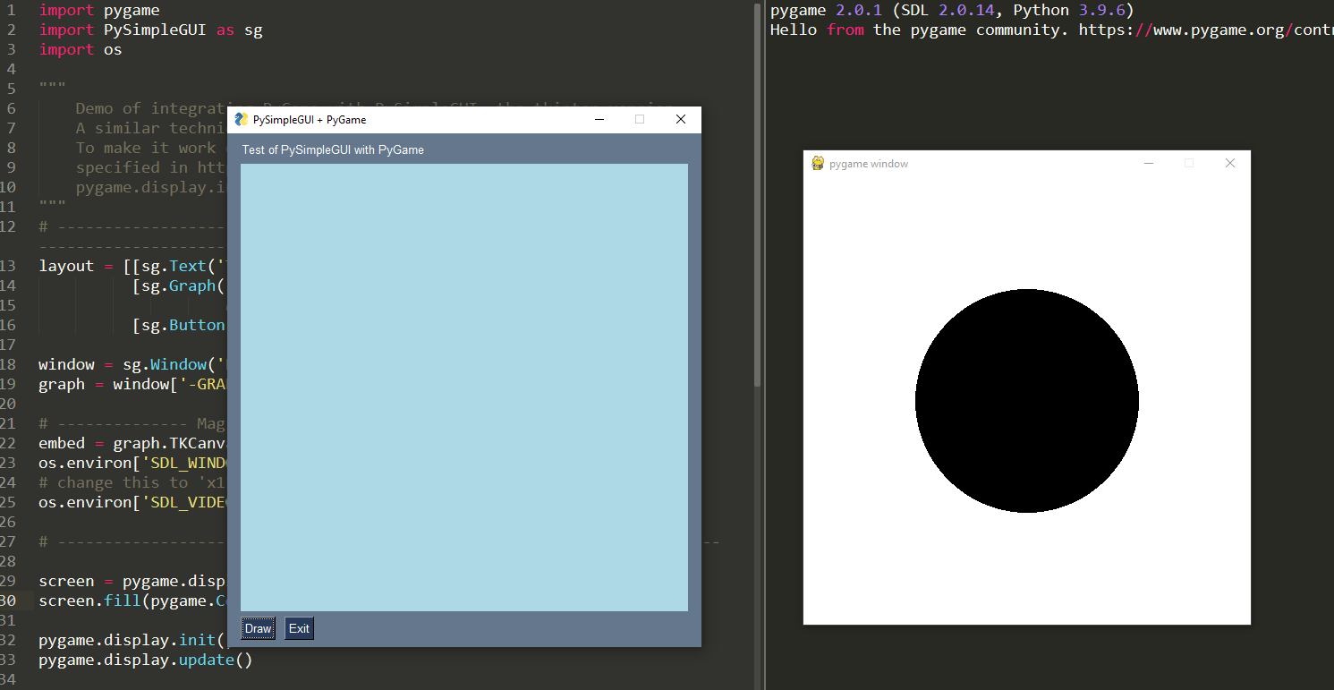 How to integrate PySimpleGui with Pygame | python programming