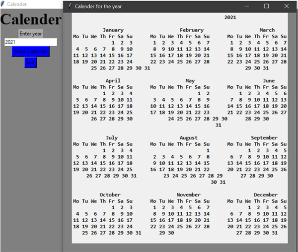 Python GUI Calendar Project Python Source Code