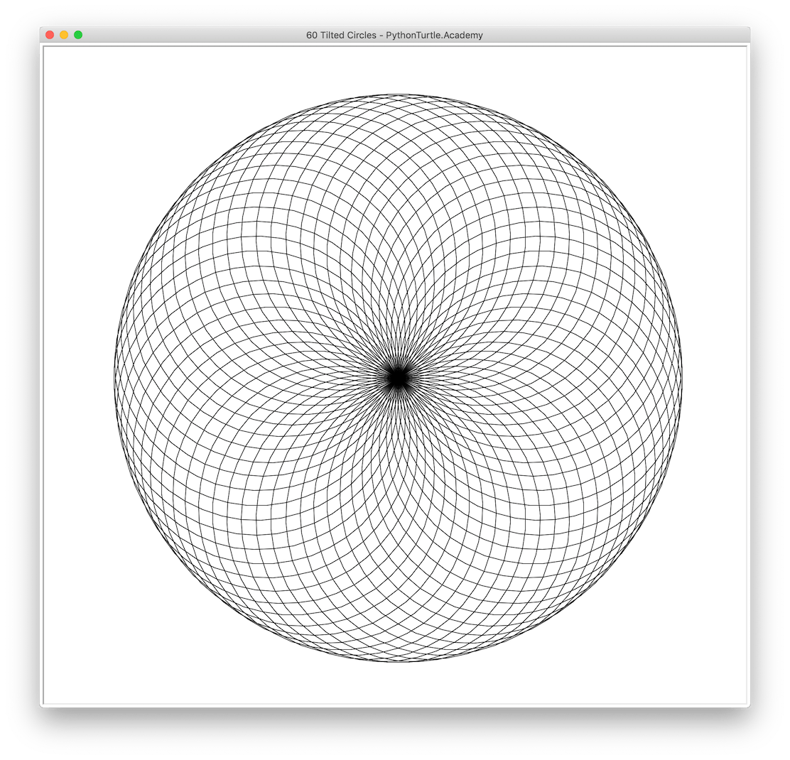 60 Tilted Circles – Python and Turtle