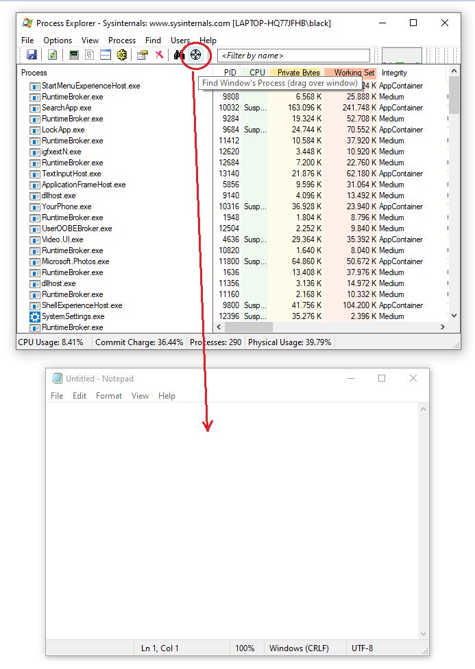 Finding the process that a window belongs to