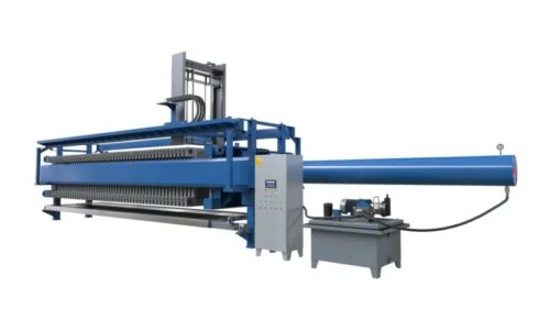 Quick-opening filter press with cloth cleaning device