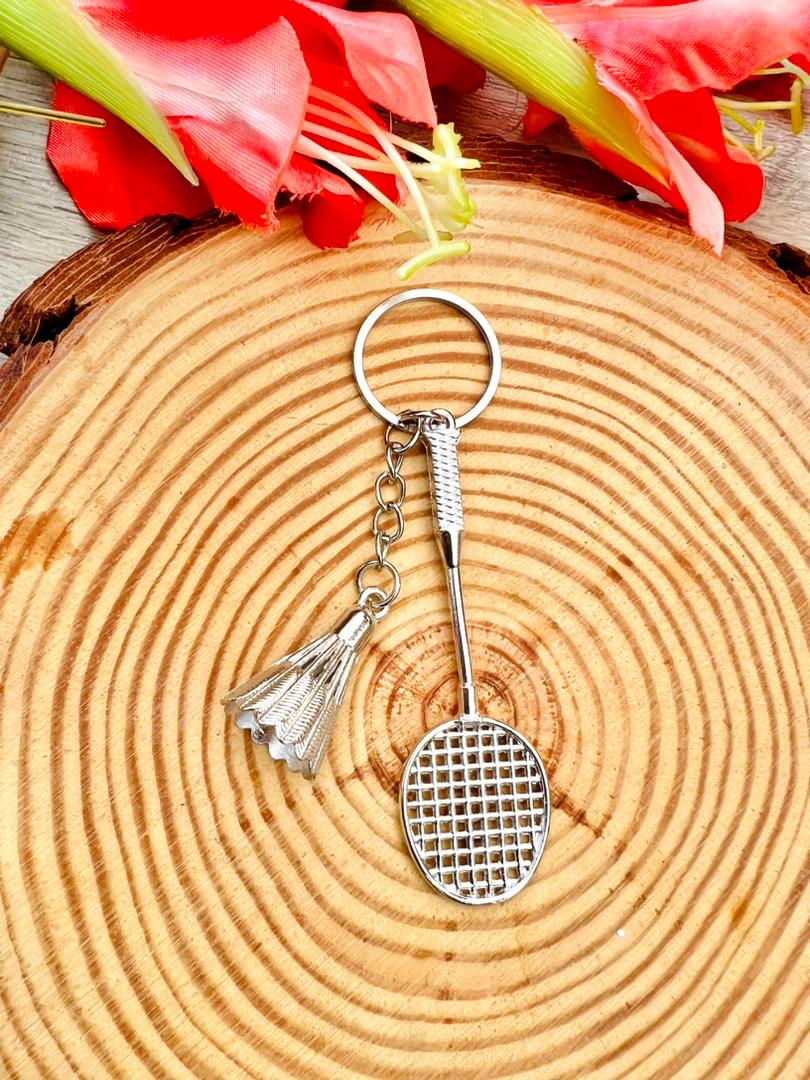 Badminton Silver Keychain