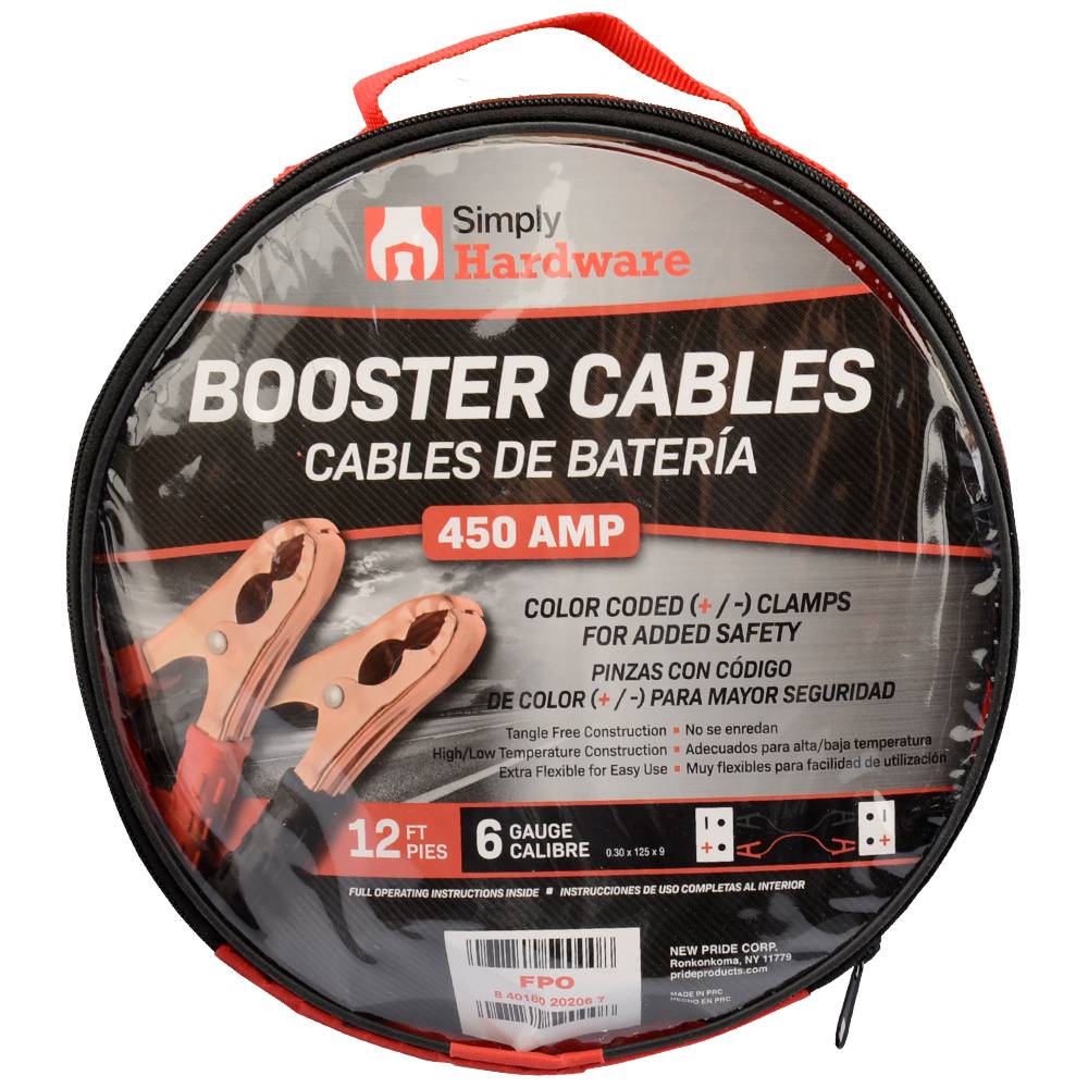 SIMPLY HARDWARE BOOSTER CABLES 450AMP 12 FEET 6 GAUGE QM Distributors