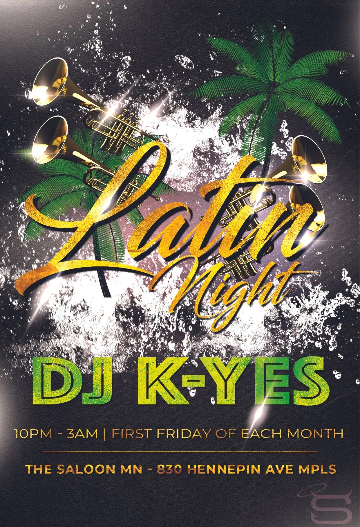 Latin Night poster with DJ Kyes at The Saloon