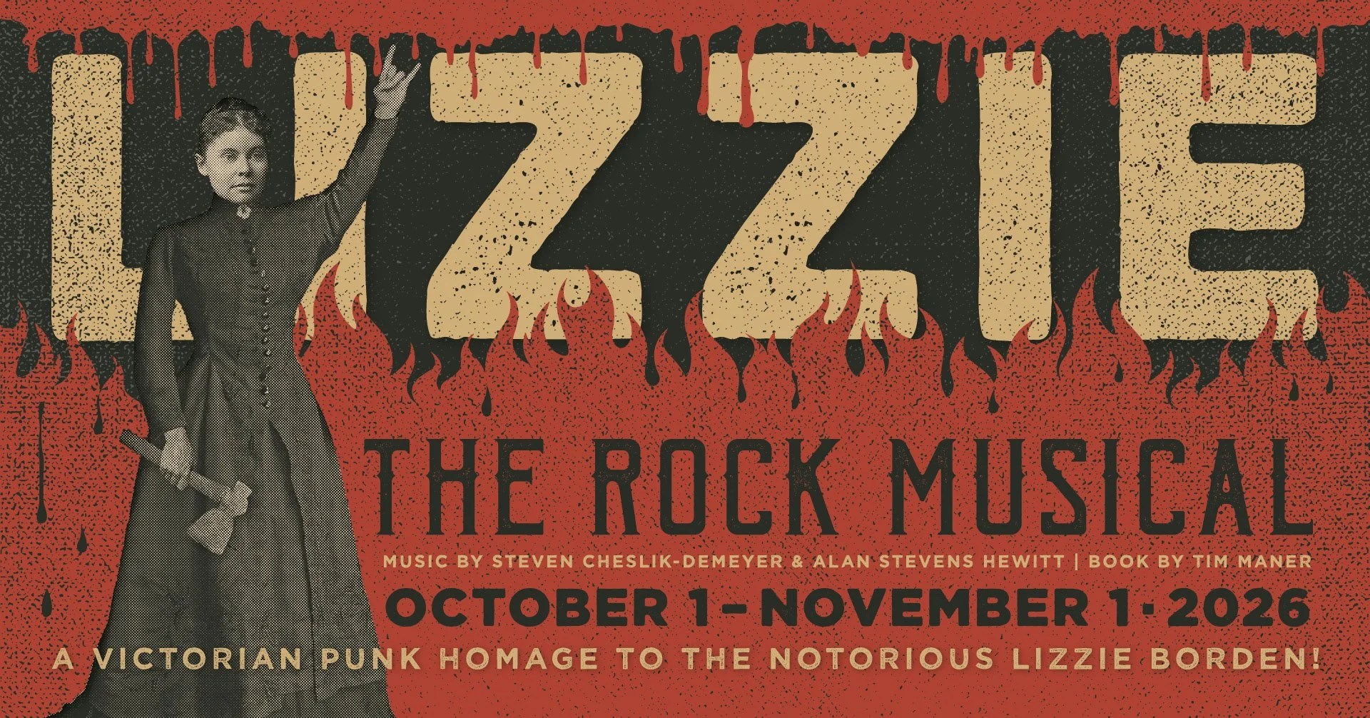 Lizzie The Rock Musical poster at Open Eye, October 1 to November 1 2026, a Victorian punk homage to Lizzie Borden
