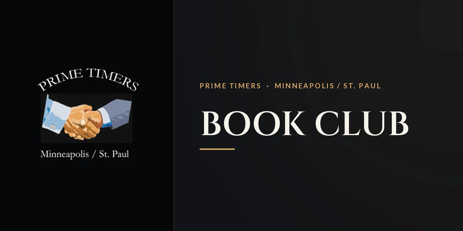 Prime Timers Minneapolis / St. Paul handshake logo beside the event name Book Club