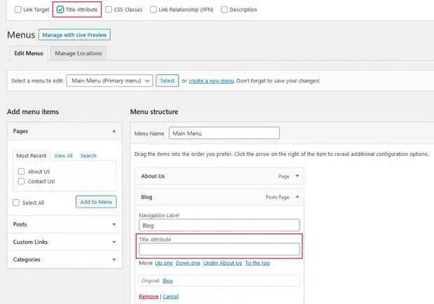 First you need to visit appearance » menus page and click on the 'screen options' . How to Add the Title Attribute to Your WordPress Menu - Qode Interactive