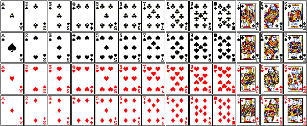 Ace, 2, 3, 4, 5, 6, 7, 8, 9, 10, jack, queen, king. What are the names of all the cards in a standard 52 card deck? - Quora