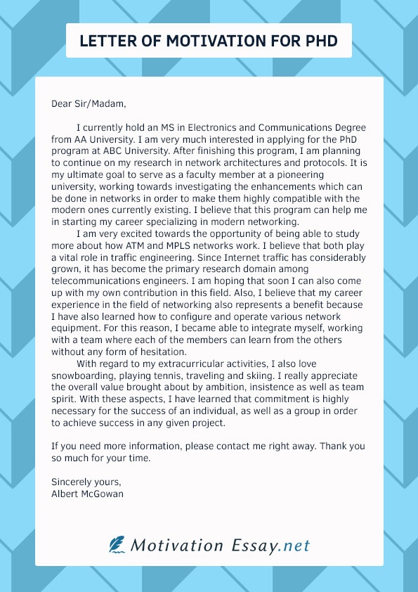 Example letters of motivation for a phd application. How To Write A Motivation Letter For Phd Application Quora