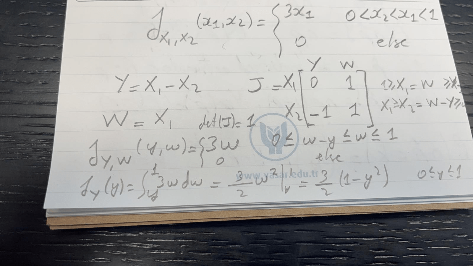 Fungsi kerapatan gabungan X1 dan X2 diberikan oleh f (x1, x2) =3x1, 0≤x2≤ x1≤1.  Apa fungsi kepadatan probabilitas untuk Y=X1-X2? - Quora
