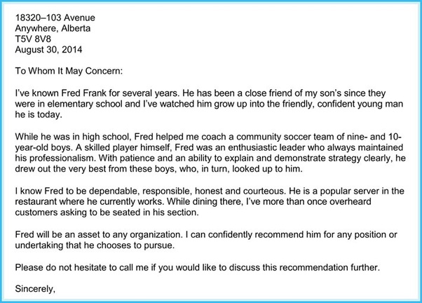 What Is The Recommendation Letter For A Friend For Immigration Quora