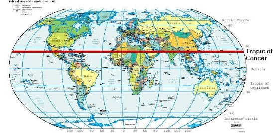 They are also parallel latitudes indicating global positions. Which Countries Pass Through The Tropic Of Cancer Quora