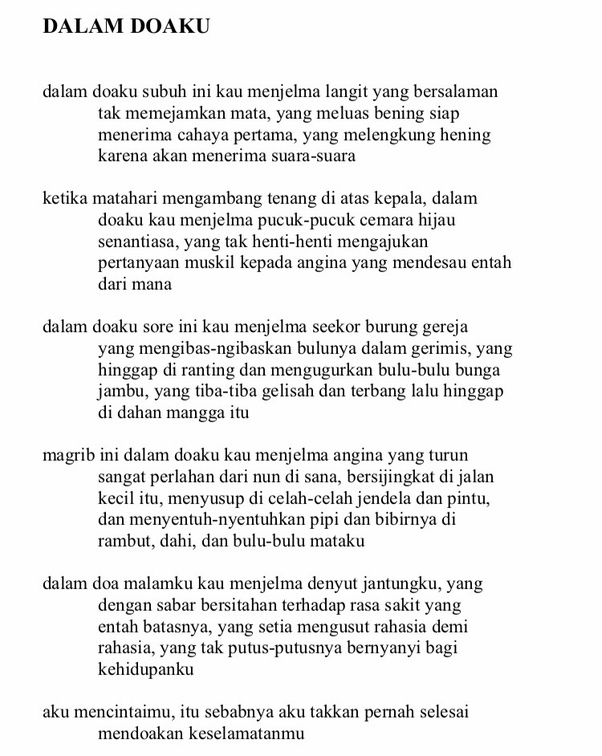 Musikalisasi puisi merupakan salah satu materi apresiasi sastra yang diberikan di kelas ix dan berlanjut di bangku sma/smk. Apa Makna Dari Puisi Aku Ingin Mencintaimu Dengan Sederhana
