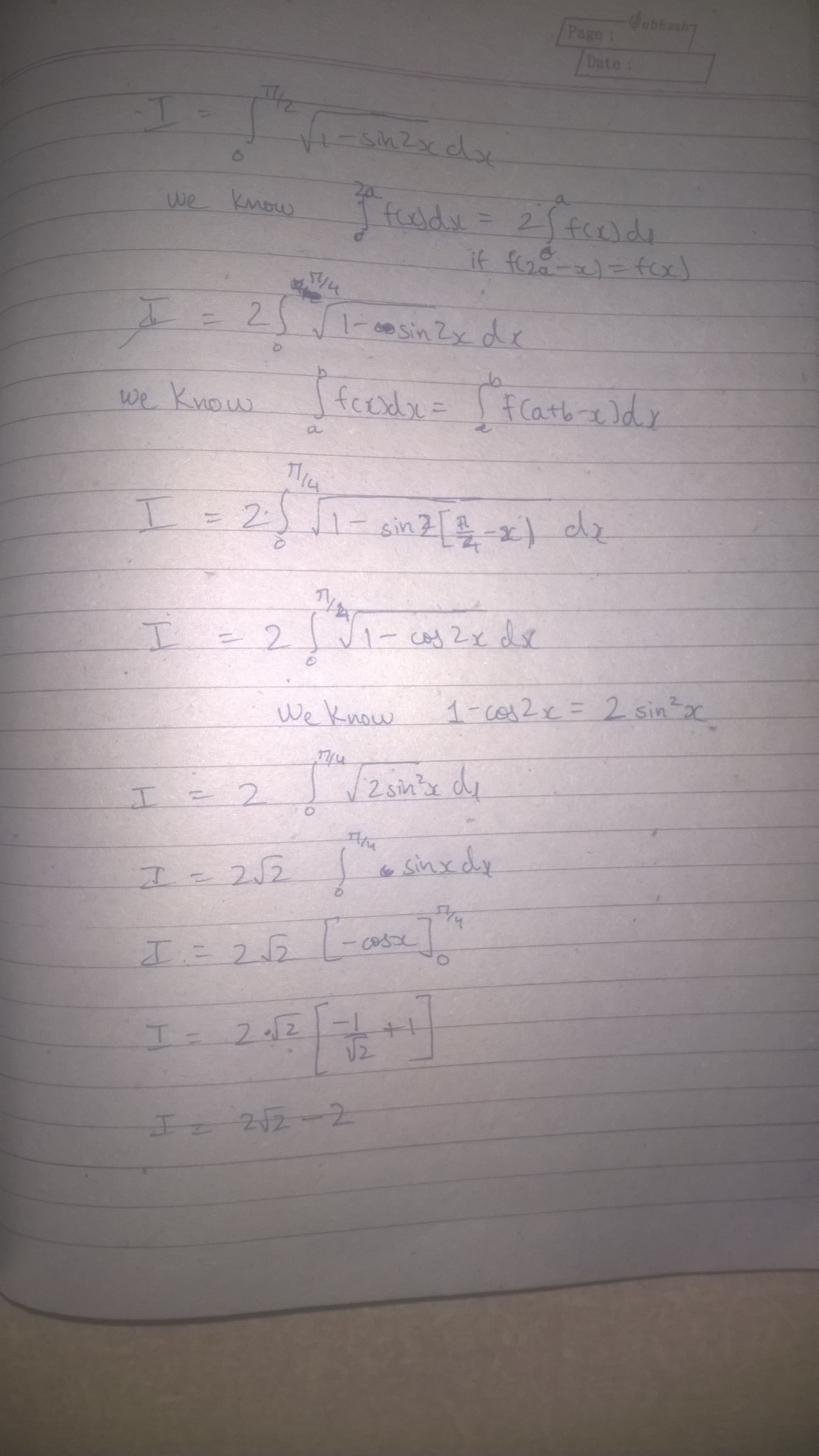 Bagaimana cara mengintegrasikan kuadrat (1- sin 2x) antara 0 hingga pi/2 -  Quora