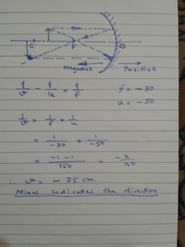 What does it mean to have a negative . An object is placed at 50 cm from a concave mirror of radius of curvature 60 cm. What is the