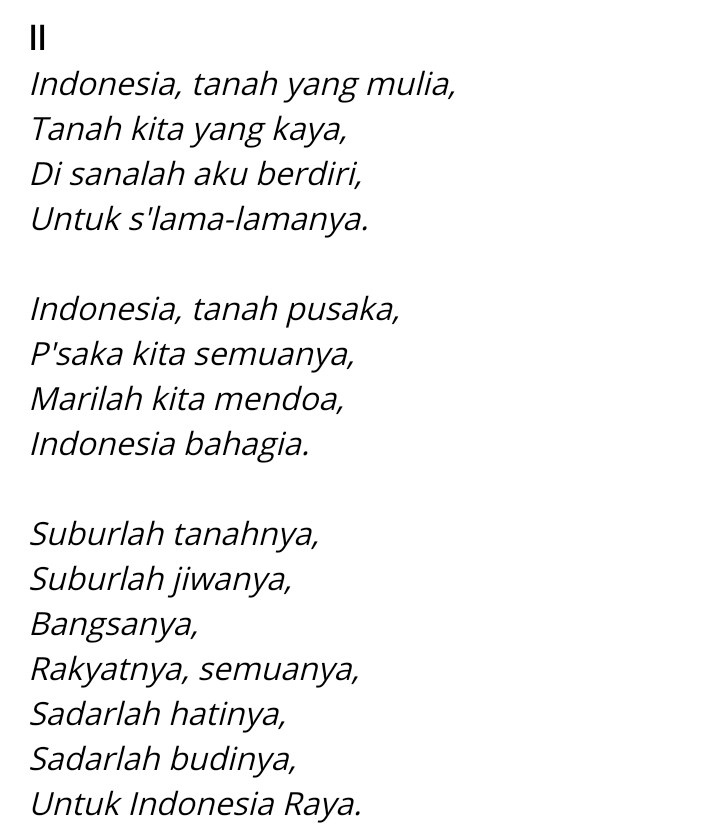 Indonesia raya adalah lagu kebangsaan republik indonesia.lagu ini pertama kali diperkenalkan oleh komponisnya, wage rudolf soepratman, pada tanggal 28 oktober 1928 pada saat kongres pemuda ii di batavia.lagu ini menandakan kelahiran pergerakan nasionalisme seluruh nusantara di indonesia yang mendukung ide satu indonesia sebagai penerus hindia belanda, daripada dipecah menjadi beberapa … Apa Sejarah Lirik Lagu Indonesia Raya 3 Stanza Quora