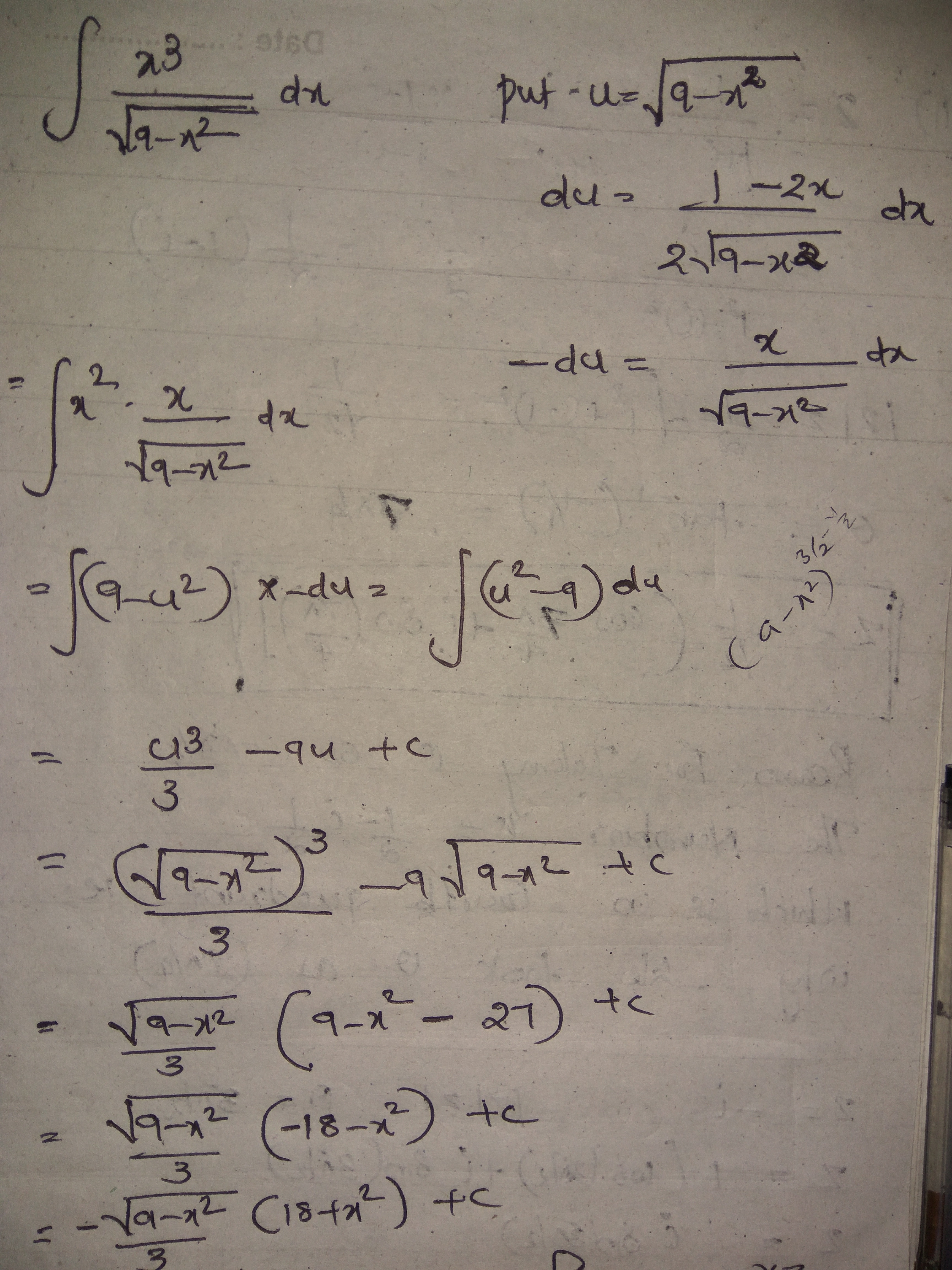 Bagaimana kita mengintegrasikan (x^3) /sqrt (9-x^2) dx? - Quora