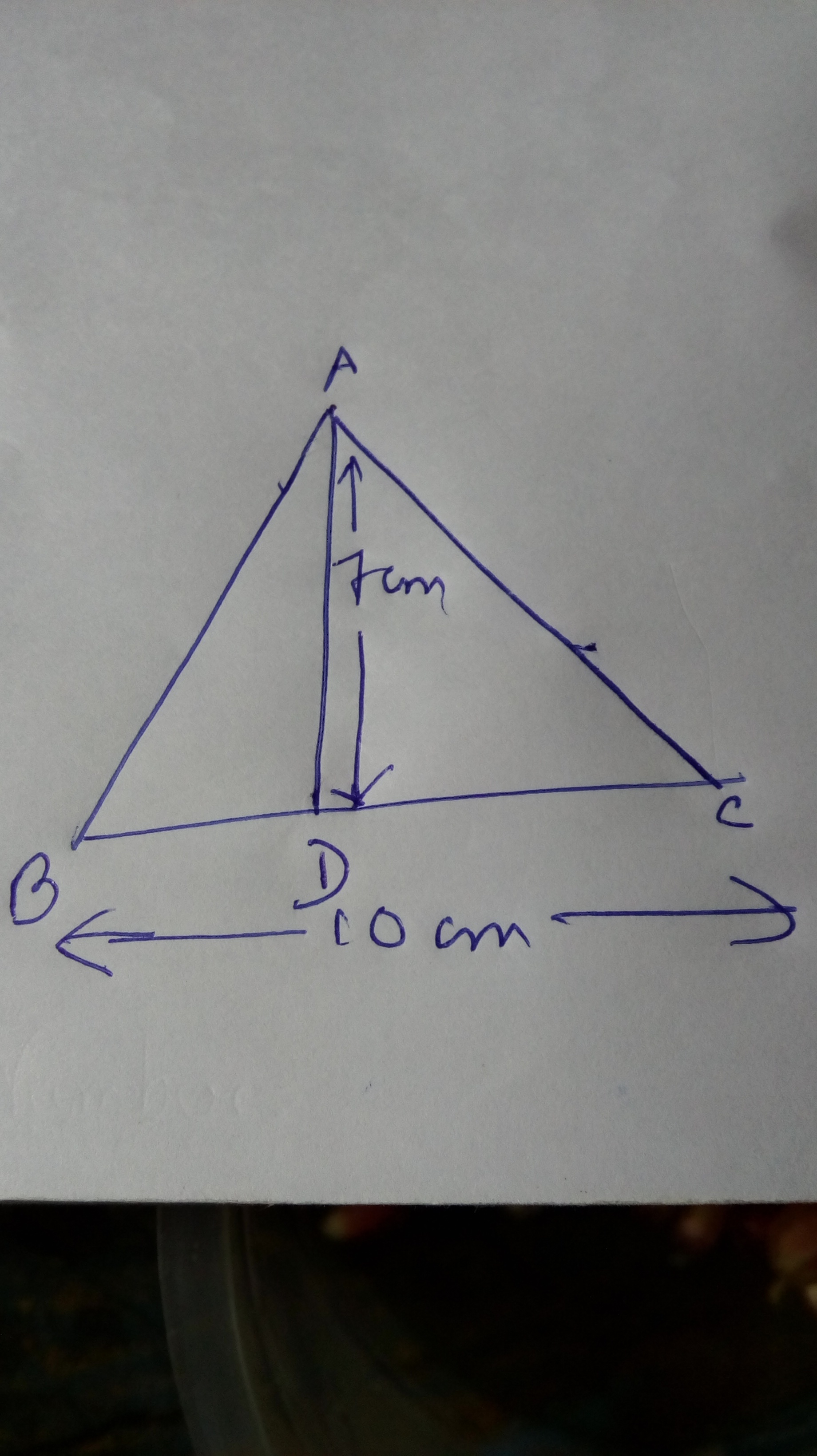 Berapa luas segitiga ABC dengan BC=10 cm dan AD=7 cm, jika AD adalah tinggi  segitiga? - Quora