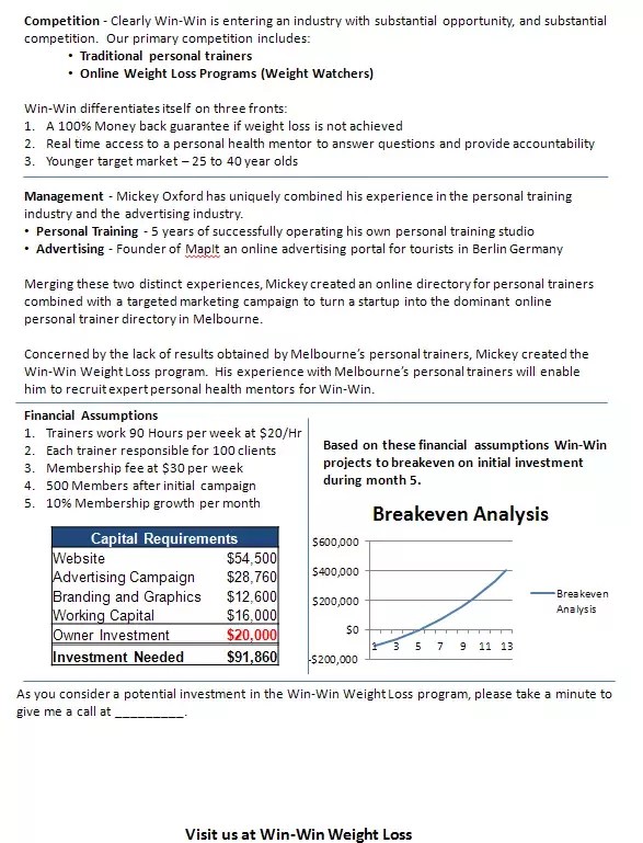 Executive Summary For A Business Plan Example