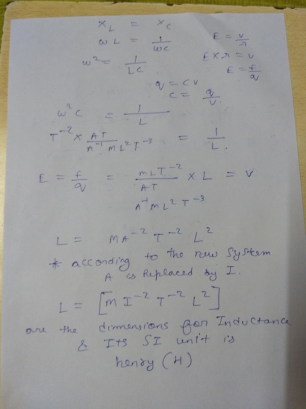 What Is The Dimensional Formula For Inductance Quora