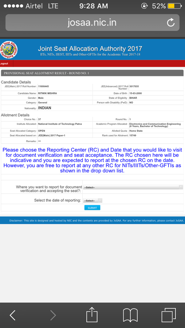 Here are the steps to download the mock seat allotment list. What did you get in the JoSAA first round 2017? - Quora