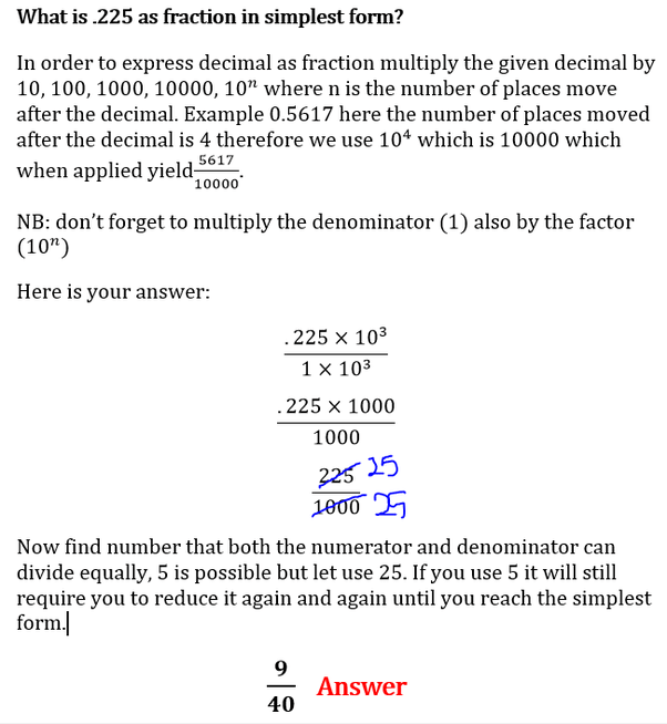 What is .225 as fraction in simplest form? - Quora
