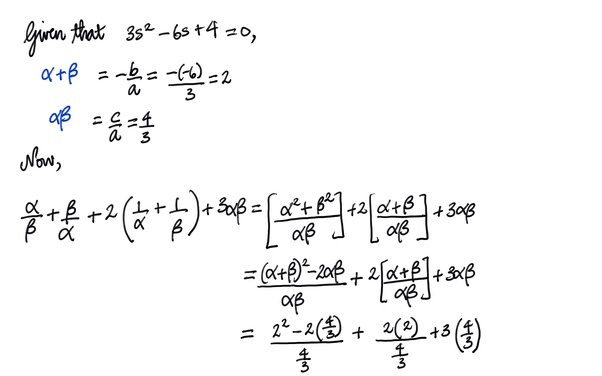 Quadratic Use Alpha Beta Roots To Create New Equation By assuming that they are roots of a quadratic equation ax2 bx c 0 Since the question comes under Algebra we get Since alpha beta -ba and alphabeta ca 1alpha 1beta alpha beta alphabeta -bc.