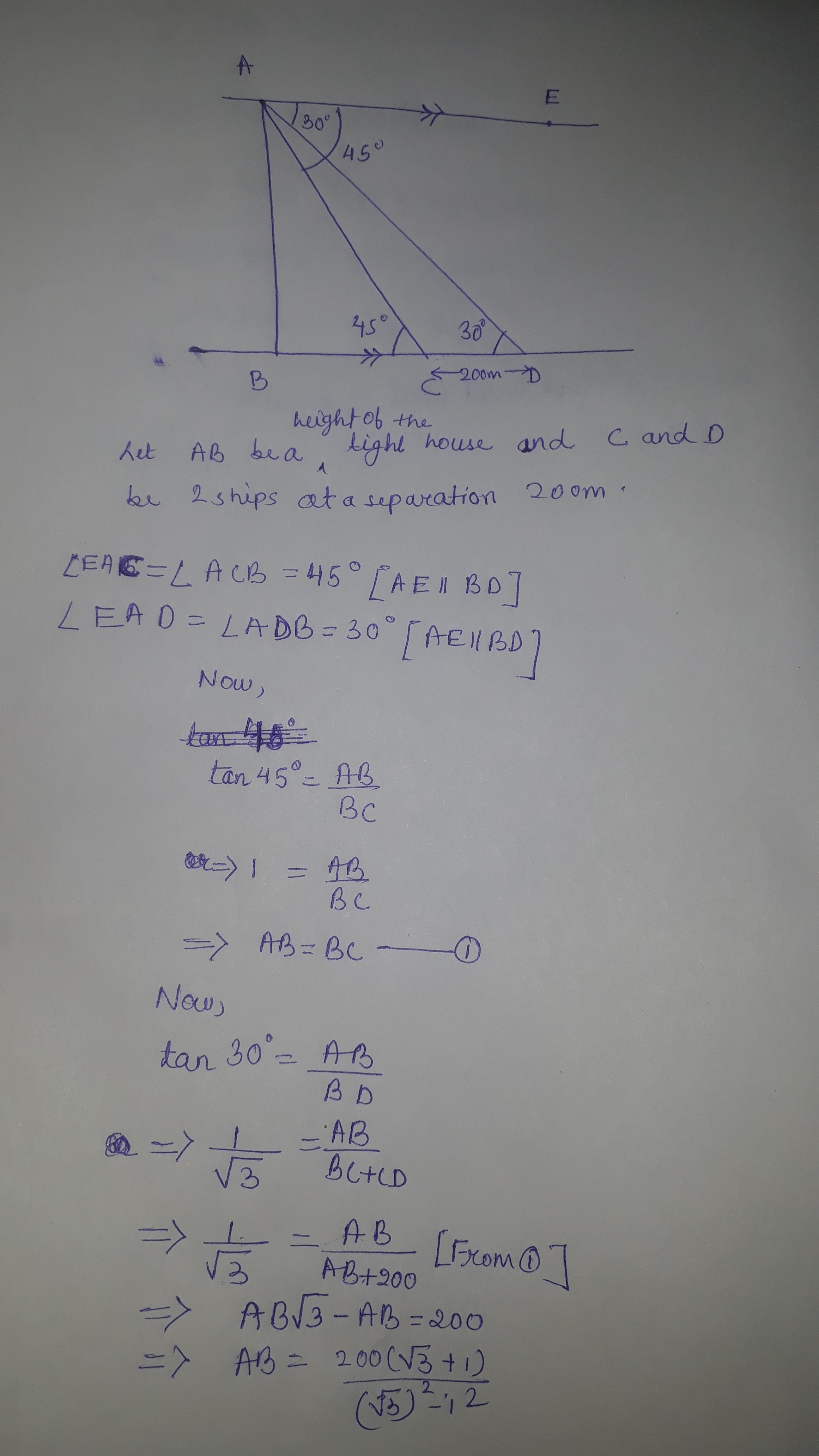 Jarak dari perahu ke mercusuar adalah 100 kaki dan mercusuar setinggi 120  kaki. Berapa sudut depresi dari puncak mercusuar ke perahu? - Quora