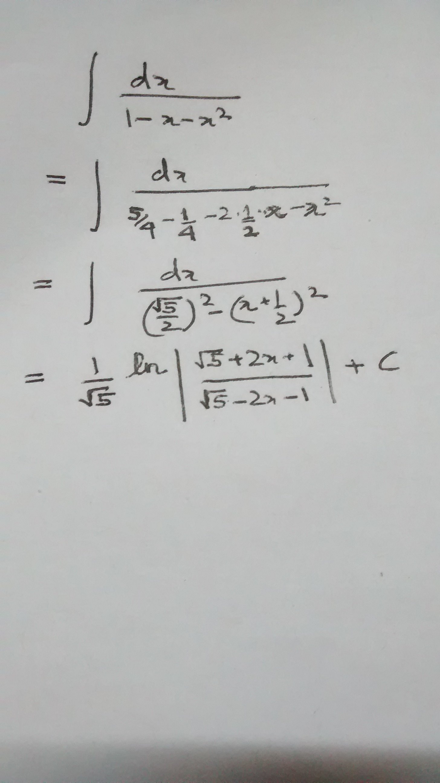 How to intregate dx/1-x-x^2 - Quora