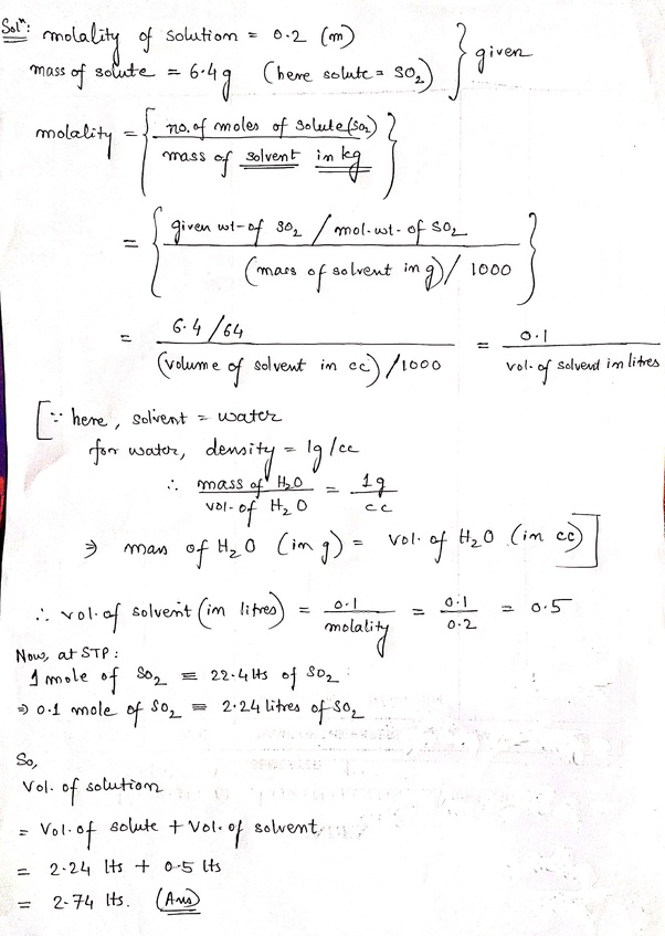The volume of the given solution has the proper units, but the amount moles of naoh = 40 g / 39.997 g/mol = 1.00 mol now all we have to do is divide that value by the volume to obtain the molarity like so: A 0.20 m solution contains 6.4 g of SO2. What is the ...