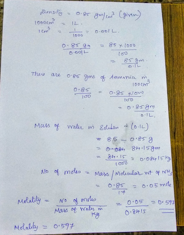 An Aqueous Solution Of Ammonia Has Molarity Equal To 2 M If Density Of The Solution Is 1 534 Gm Ml 