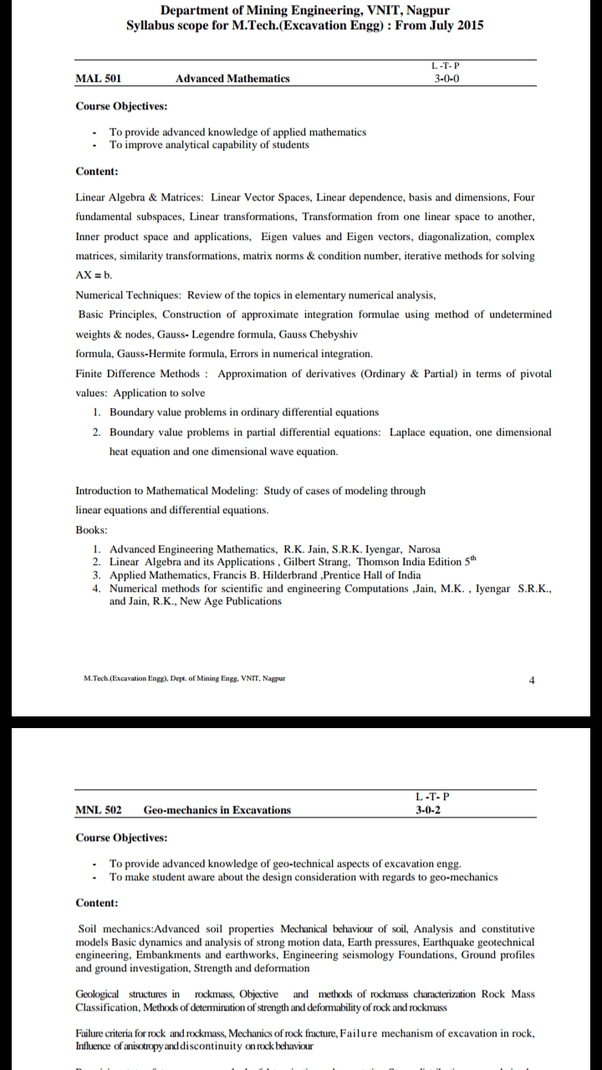 What Is The Syllabus For Excavation Engineering At Vnit