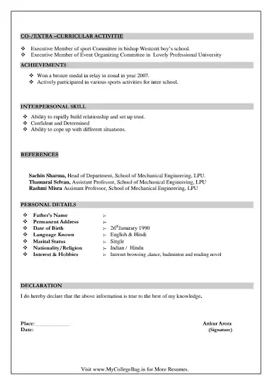 Declaration in resume sample format guide curriculum vitae statement. Declaration Format For Resume - certify letter